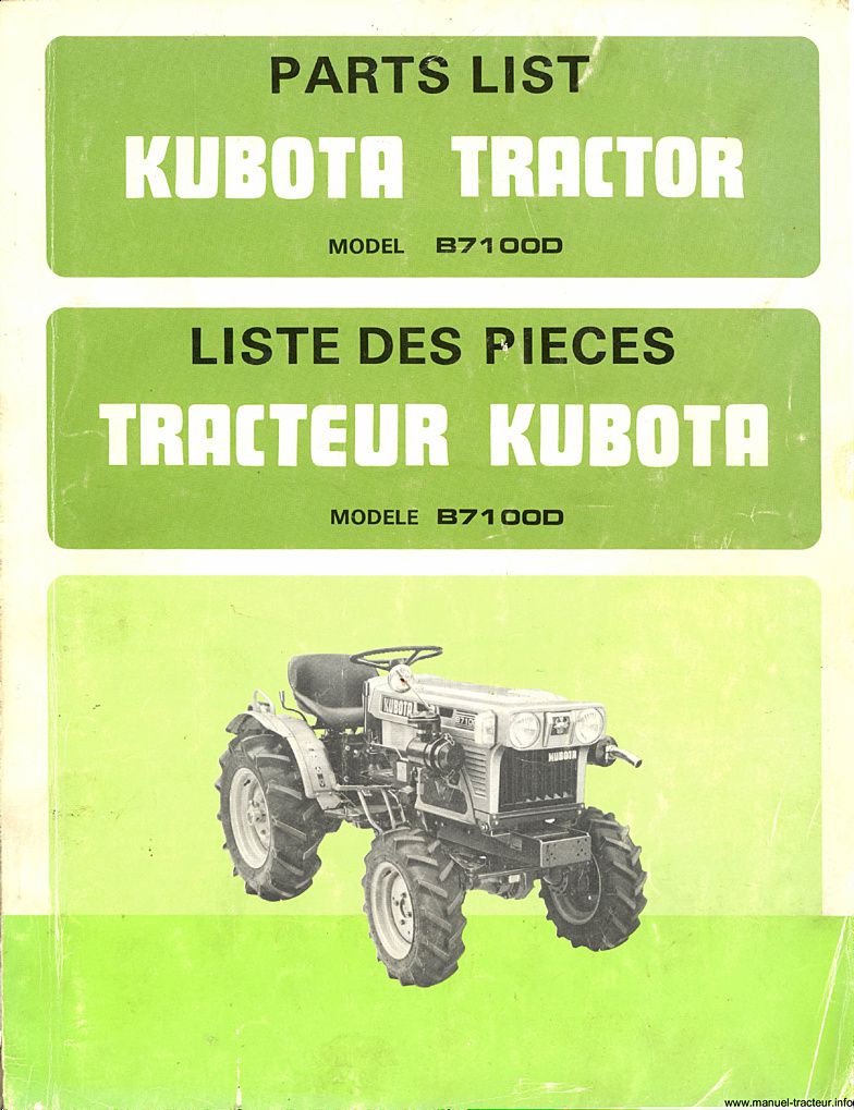 Première page du Catalogue pièces KUBOTA Modèle B7100D
