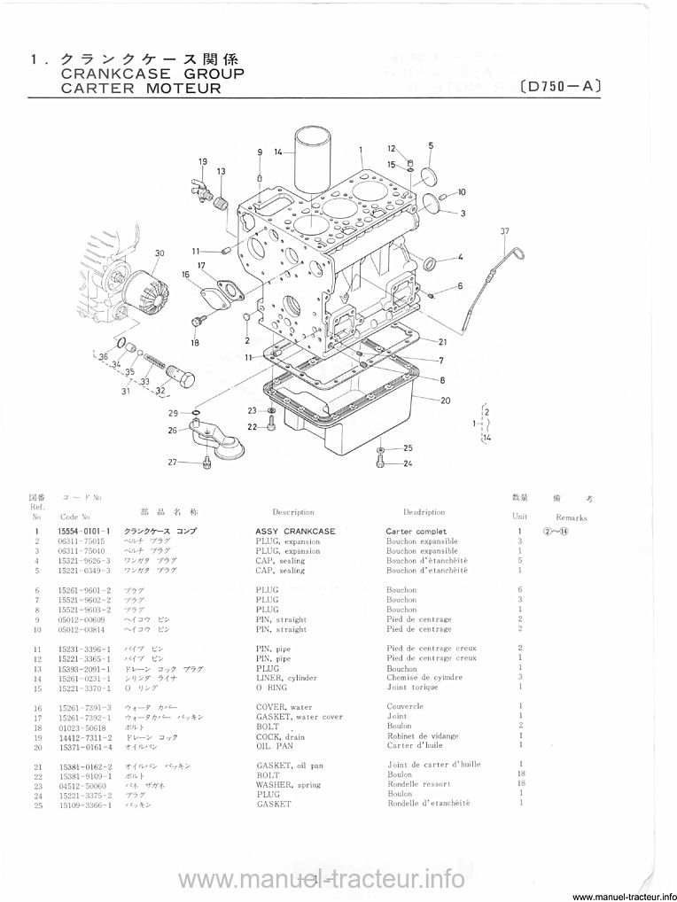 Cinquième page du Catalogue pièces KUBOTA Modèle B7100D