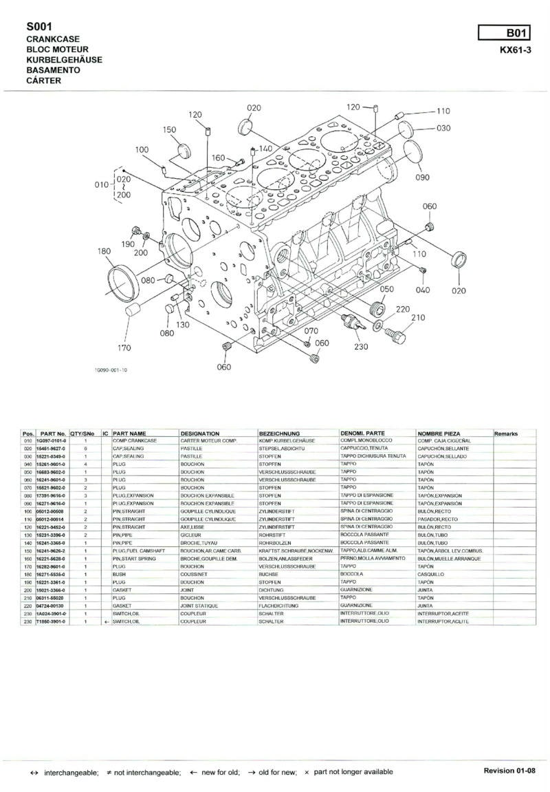 Cinquième page du Liste des pièces détachées pelleteuse Kubota KX61-3