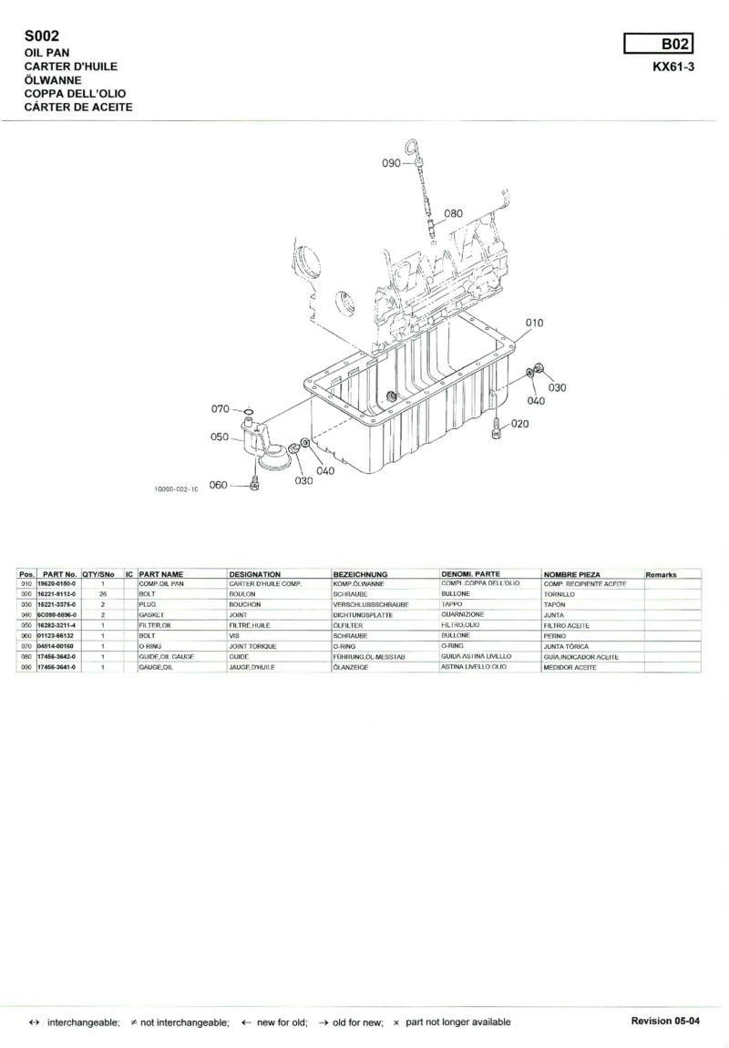 Sixième page du Liste des pièces détachées pelleteuse Kubota KX61-3