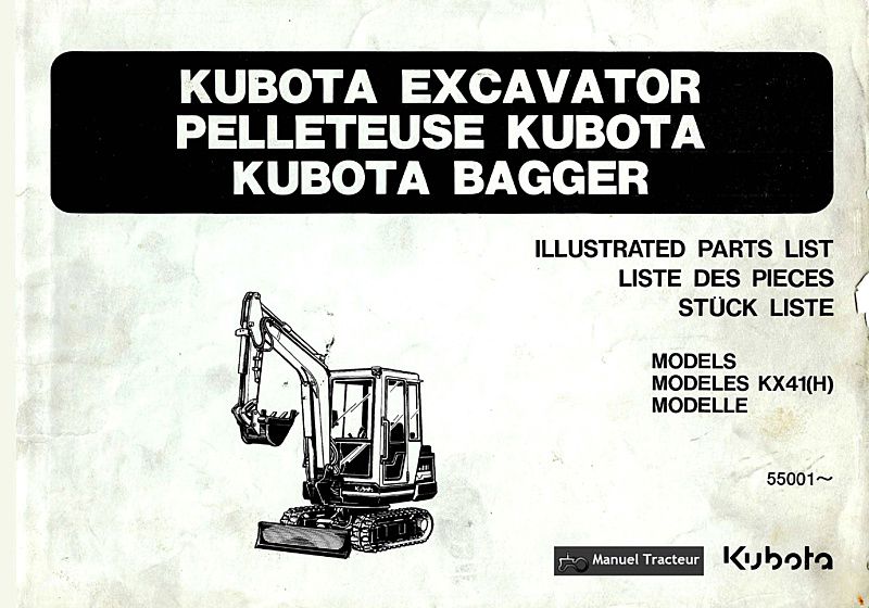 Première page du Liste de pièces rechange pelleteuse Kubota KX41(H)