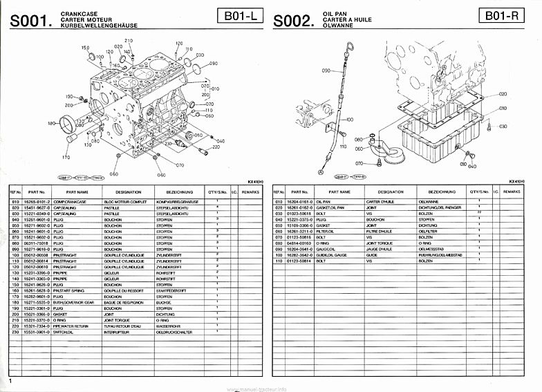 Cinquième page du Liste de pièces rechange pelleteuse Kubota KX41(H)