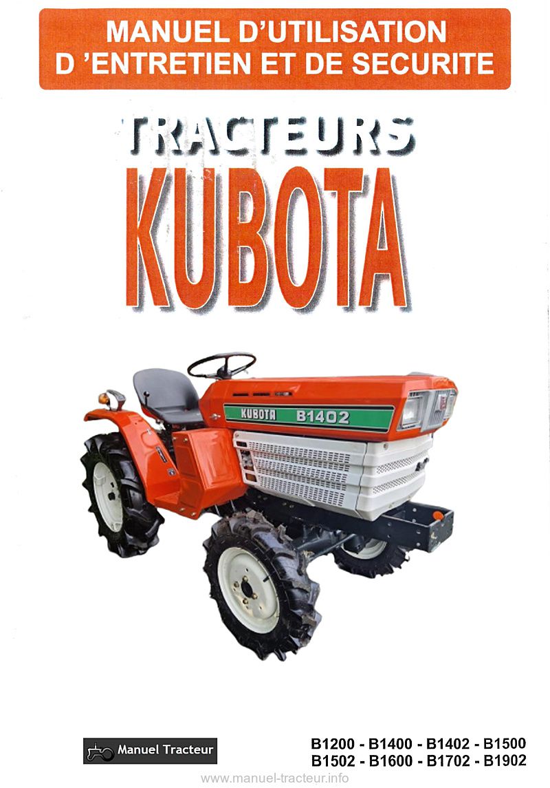 Première page du Manuel entretien tracteur Kubota B1200 B1400 B1402 B1500 B1502 B1600 B1702 B1902