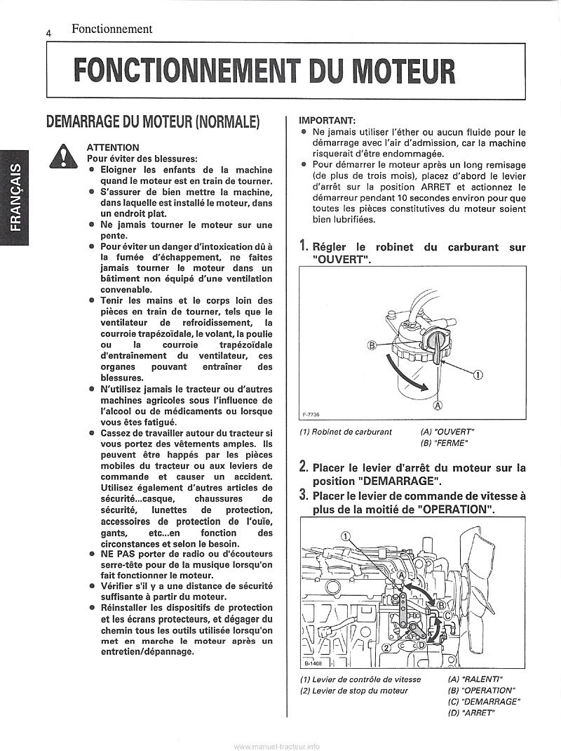 Sixième page du Manuel de l'opérateur moteur Kubota Diesel D905-E V1205-E V1505-E D1005-E V1205-TE V1505-TE D1105-E V1305-E