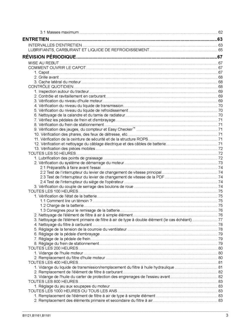 Extrait du guide de réparation - Manuel utilisateur tracteurs Kubota B1121 B1161 B1181