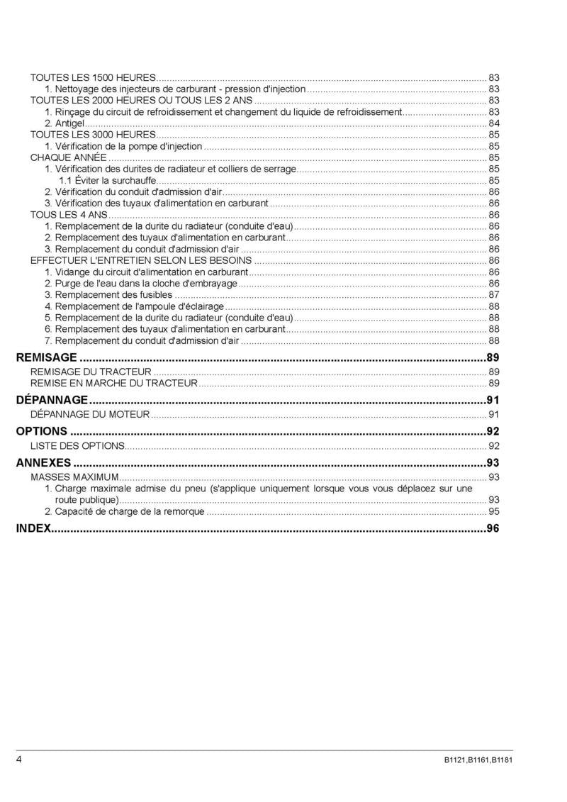 Extrait de la notice technique - Manuel utilisateur tracteurs Kubota B1121 B1161 B1181