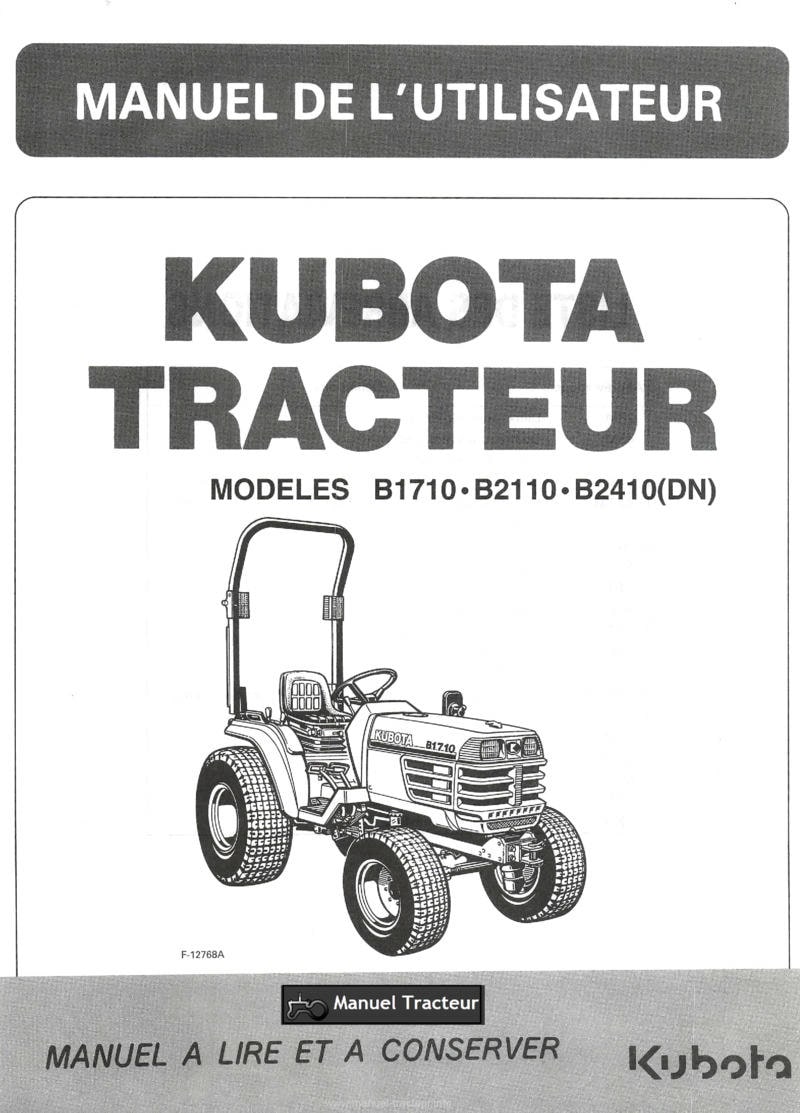 Première page du Manuel utilisateur tracteurs Kubota B1710 B2110 B2410 (DN)