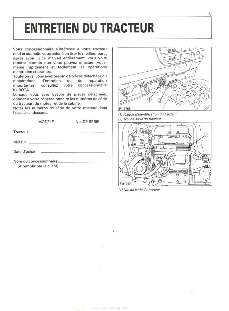 Troisième page du Manuel utilisateur tracteurs Kubota B1710 B2110 B2410 (DN)