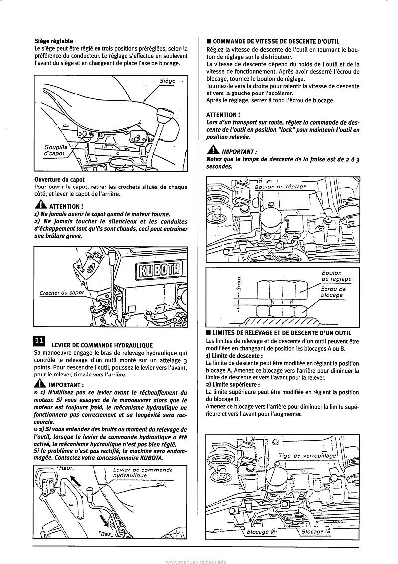 Cinquième page du Manuel Utilisation tracteurs Kubota B5000 B7000 B5001 B6001 B7001