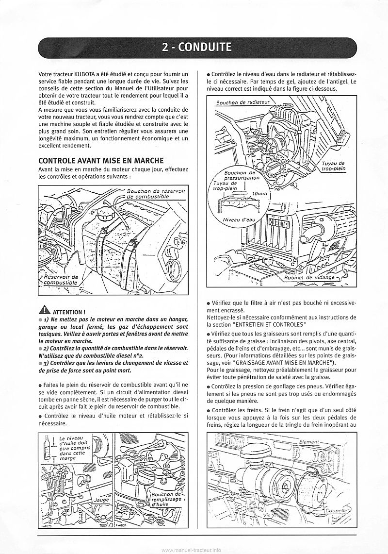 Sixième page du Manuel Utilisation tracteurs Kubota B5000 B7000 B5001 B6001 B7001