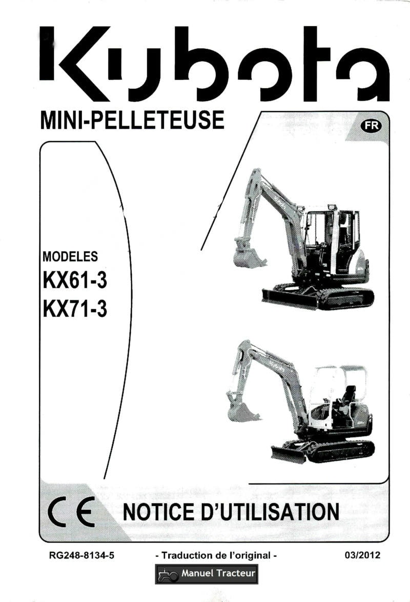 Première page du Notice Utilisation mini pelleteuse Kubota KX61-3 KX71-3