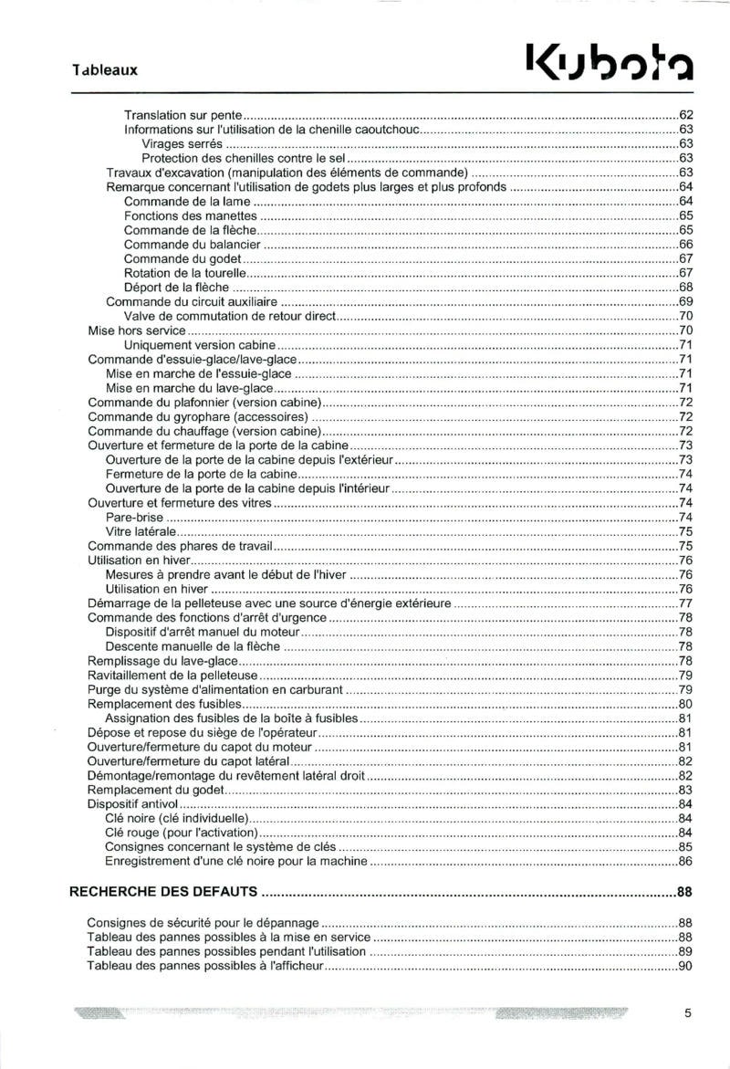 Quatrième page du Notice Utilisation mini pelleteuse Kubota KX61-3 KX71-3