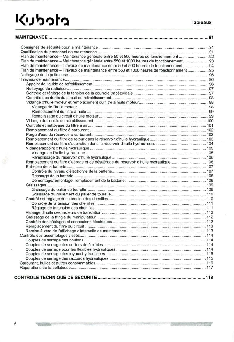 Cinquième page du Notice Utilisation mini pelleteuse Kubota KX61-3 KX71-3