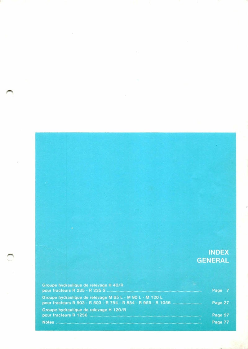 Troisième page du Manuel de contrôle et de réparation Relevage Hydraulique Lamborghini type H40R, M65L, M90L, M120L