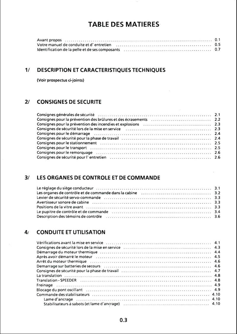 Troisième page du Manuel de conduite et d'entretien LIEBHERR A310