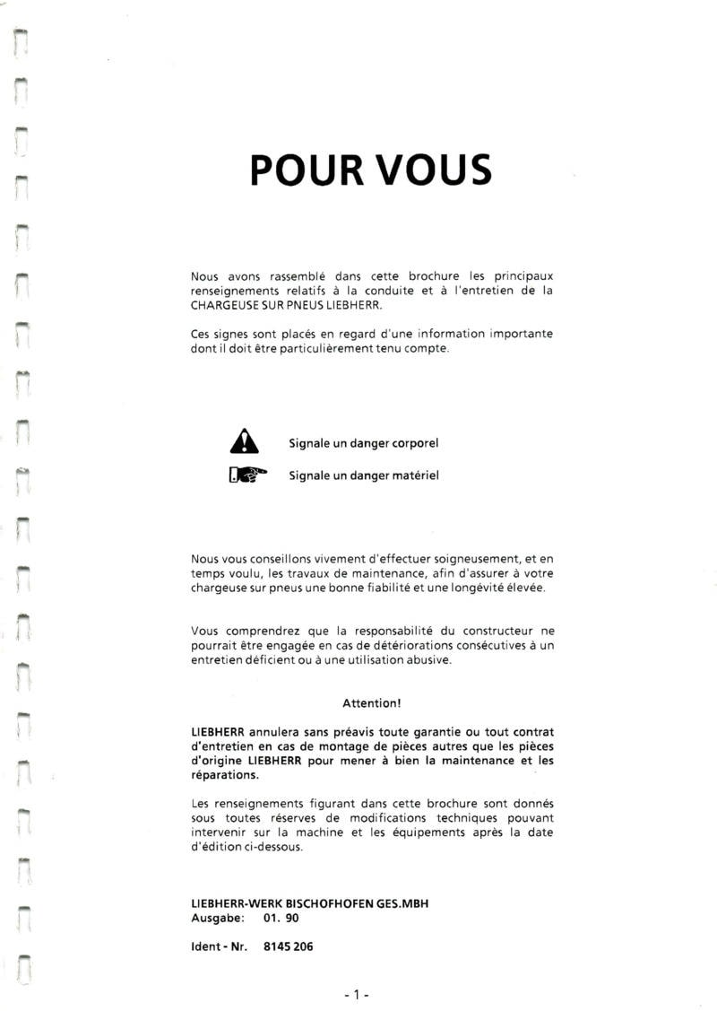 Deuxième page du Manuel d'instruction chargeuse LIEBHERR L506