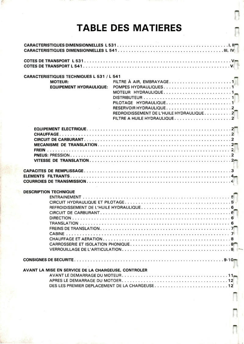 Troisième page du Manuel d'instruction chargeuses sur pneu LIEBHERR L531 L541