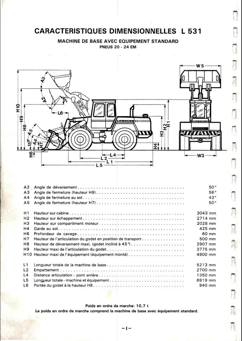 Cinquième page du Manuel d'instruction chargeuses sur pneu LIEBHERR L531 L541