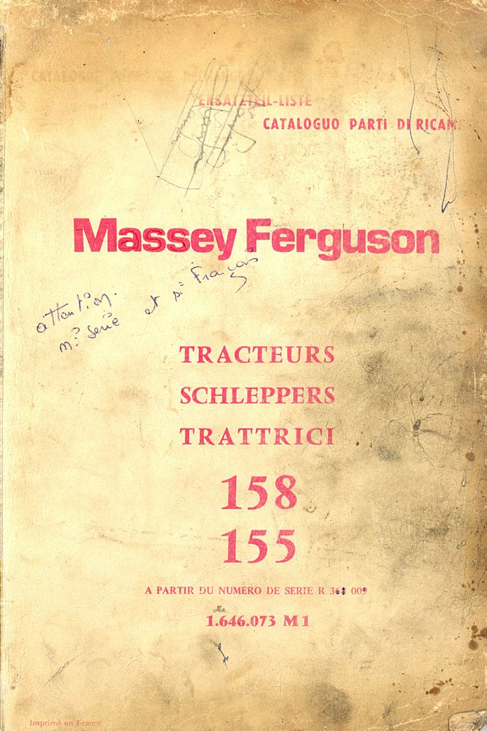 Première page du Catalogue pièces détachées MASSEY FERGUSON MF 155 158