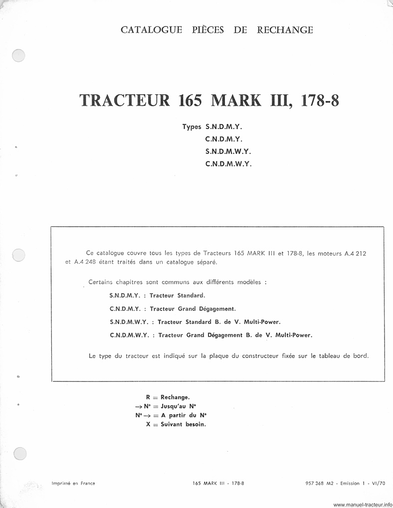 Troisième page du Catalogue pièces rechange MASSEY FERGUSON MF 165 Mark III 178-8