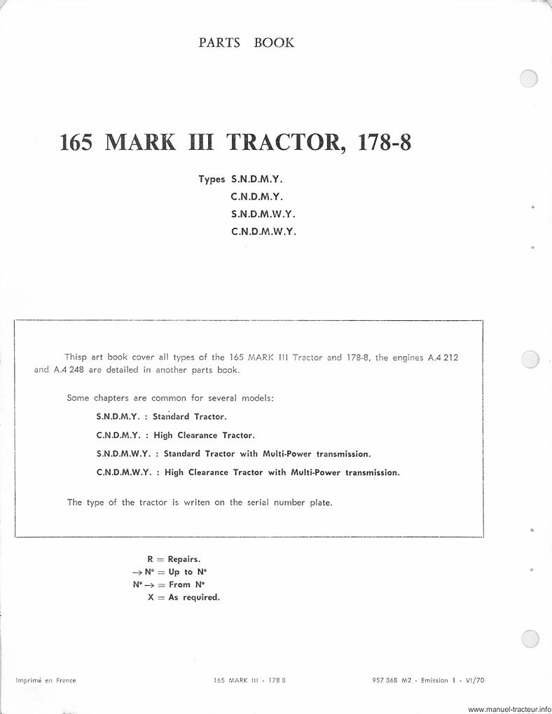 Quatrième page du Catalogue pièces rechange MASSEY FERGUSON MF 165 Mark III 178-8