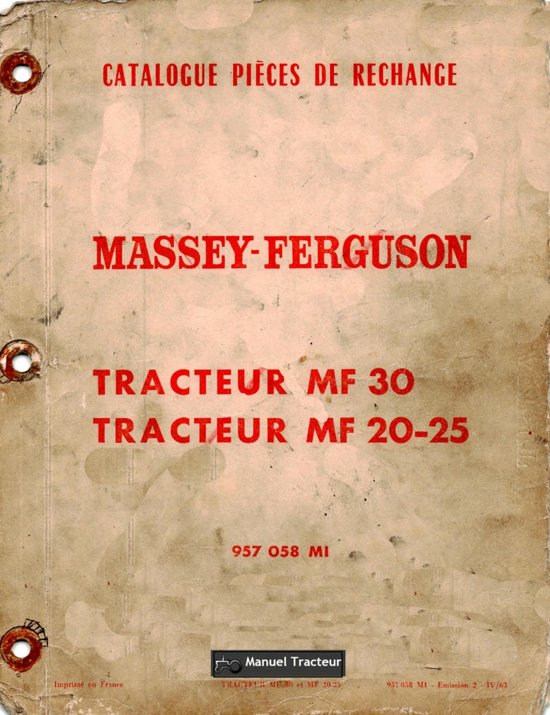 Première page du Catalogue pièces de rechange tracteurs MF 20 25 30