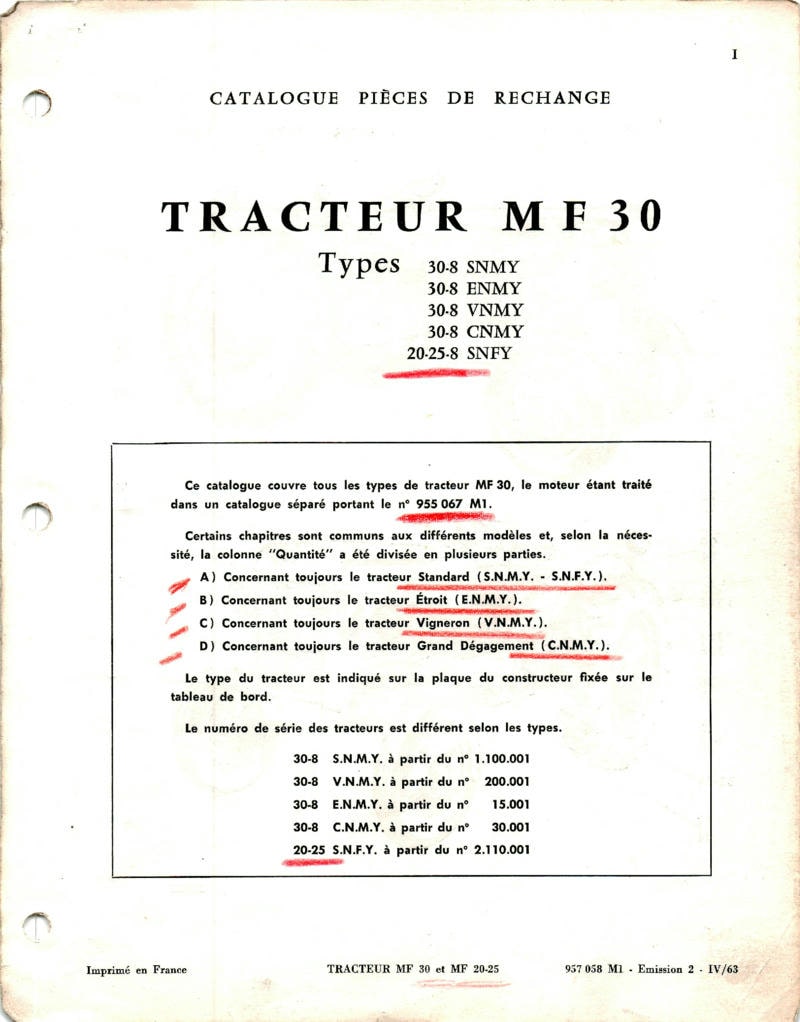 Deuxième page du Catalogue pièces de rechange tracteurs MF 20 25 30