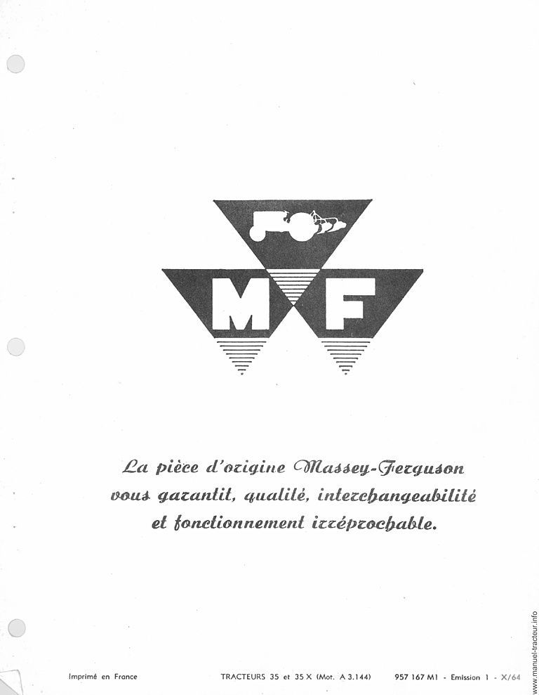 Deuxième page du Catalogue pièces rechange les MASSEY FERGUSON MF 35 35 X
