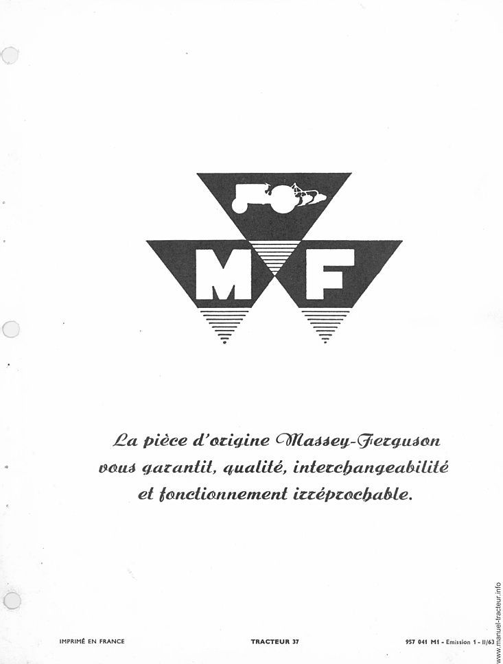 Deuxième page du Catalogue pièces rechange le MASSEY FERGUSON MF 37