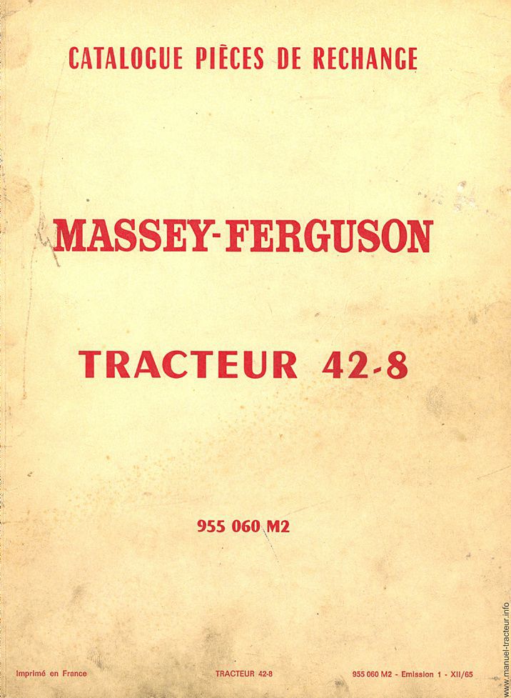 Première page du Catalogue pièces détachées MASSEY FERGUSON MF 42.8