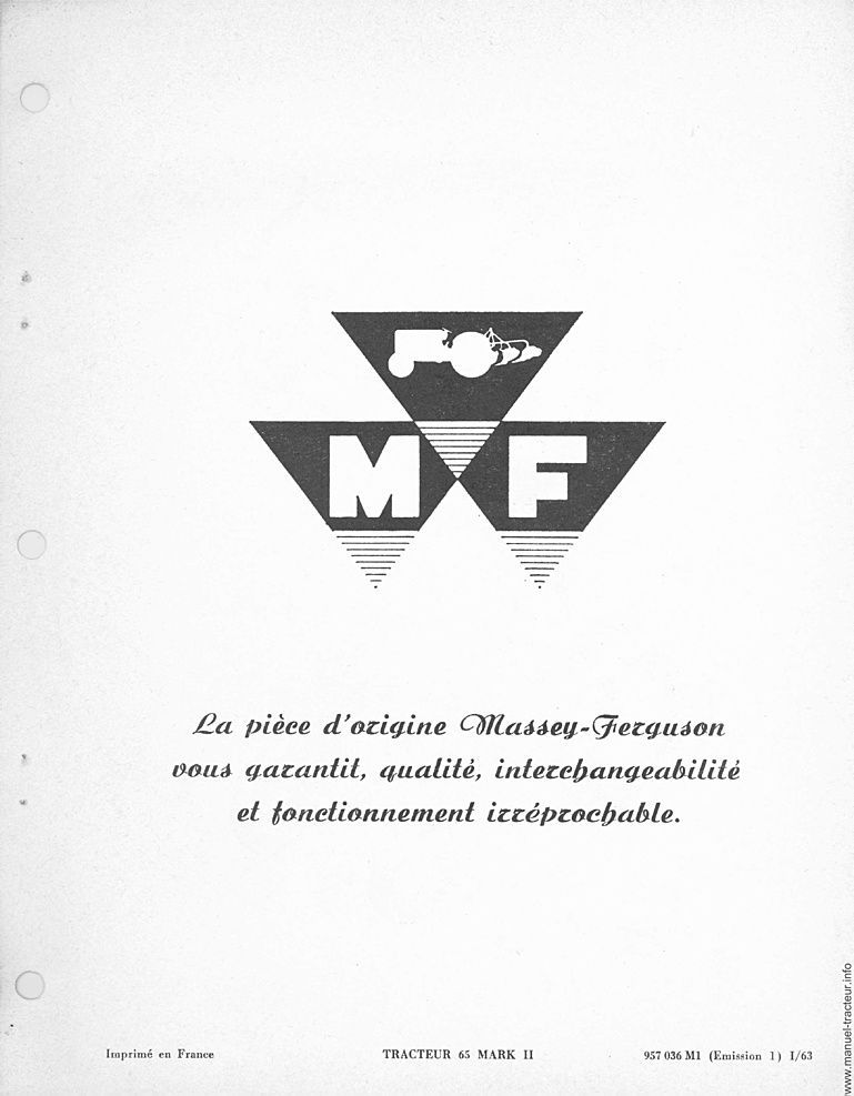 Deuxième page du Catalogue pièces détachées MASSEY FERGUSON MF 65 mark II