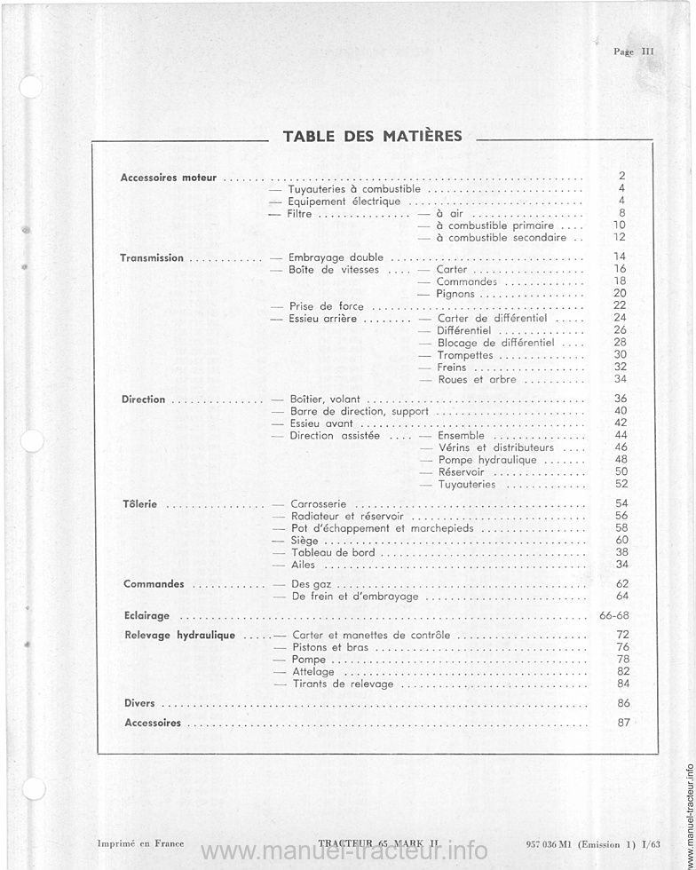 Quatrième page du Catalogue pièces détachées MASSEY FERGUSON MF 65 mark II