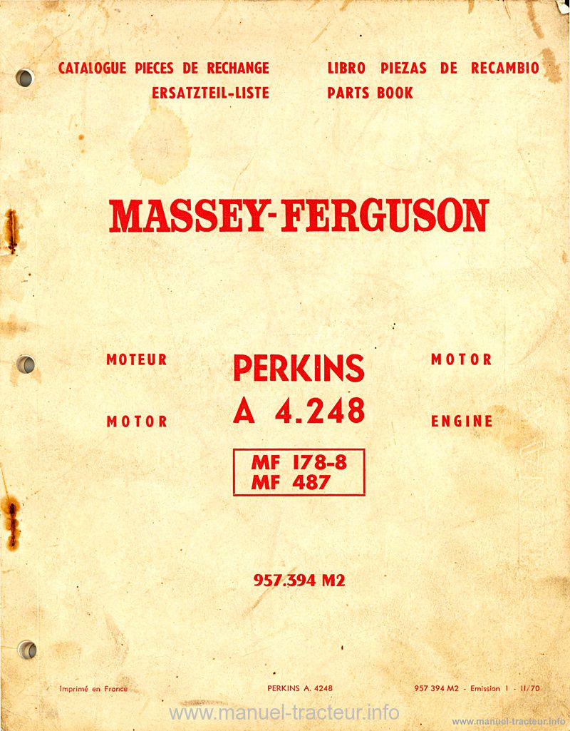 Première page du Catalogue pièces détachées moteur Perkinks A4_248