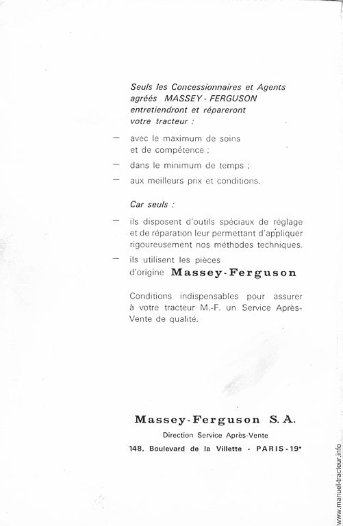 Deuxième page du Livret entretien MASSEY FERGUSON MF 122