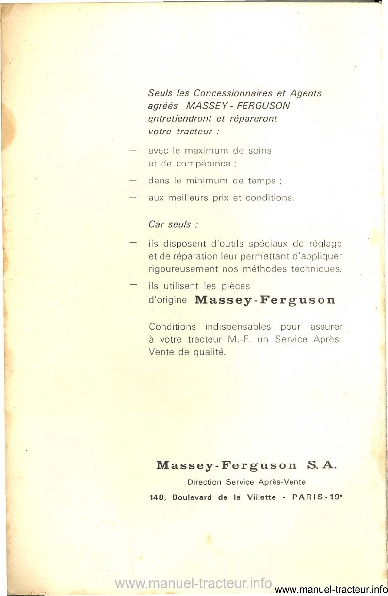 Deuxième page du Livret entretien MASSEY FERGUSON MF 130