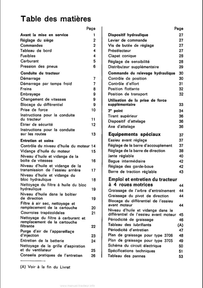 Deuxième page du Livret d'utilisation et d'entretien tracteur MF 132