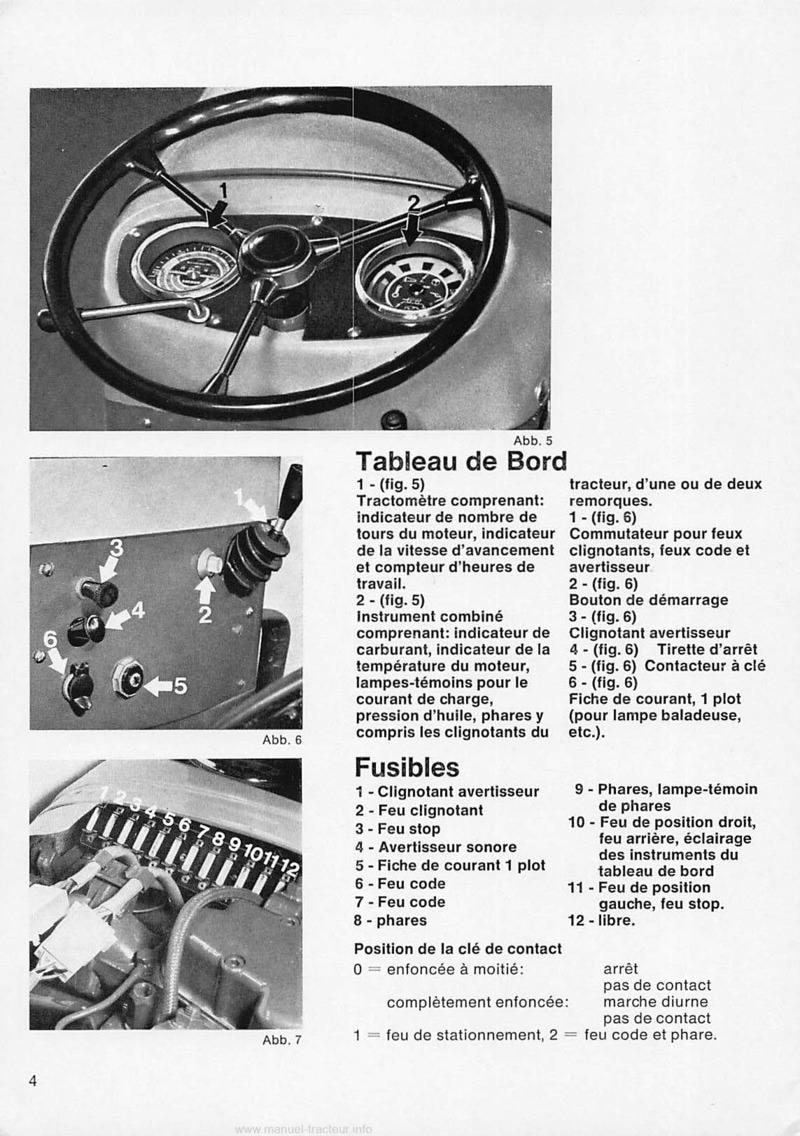 Cinquième page du Livret d'utilisation et d'entretien tracteur MF 132