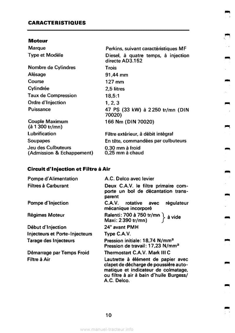 Quatrième page du Livret d'entretien tracteur MF 250