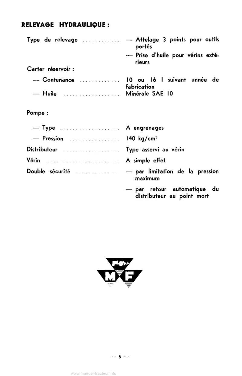 Sixième page du Livret d'utilisation tracteur MF 745s