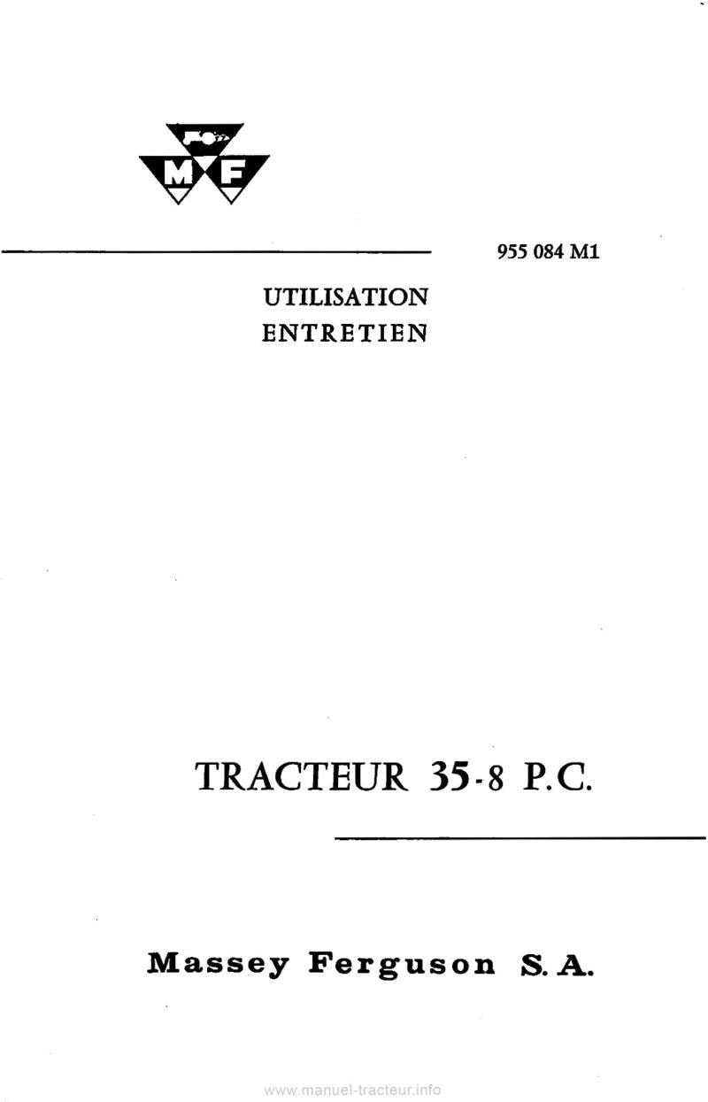 Première page du Livret d'entretien tracteur MF 35-8 P.C.