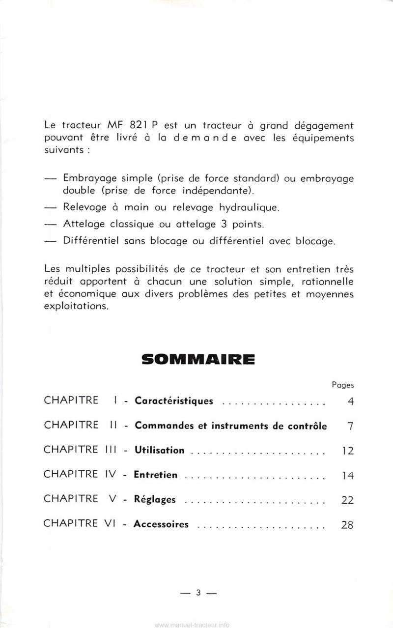 Quatrième page du Notice entretien Tracteur MF 821P