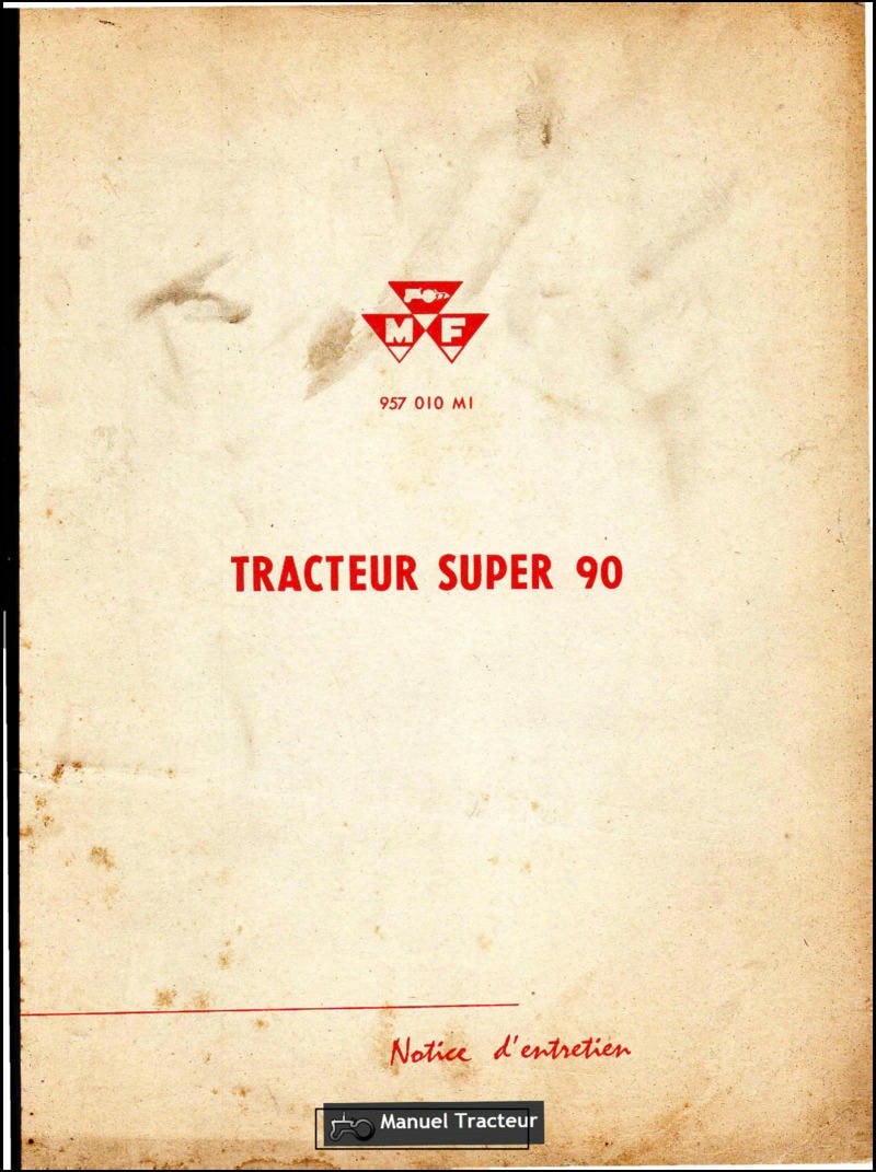 Première page du Notice d'entretien tracteur MF SUPER 90