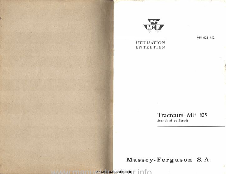 Deuxième page du Notice entretien MASSEY FERGUSON MF 825 Standard étroit