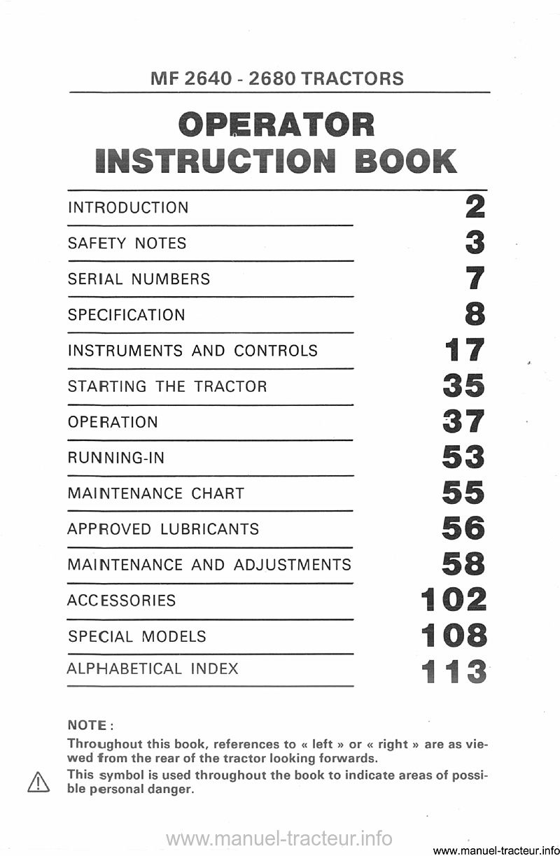 Troisième page du Operator instruction book MASSEY FERGUSON MF 2640  2680