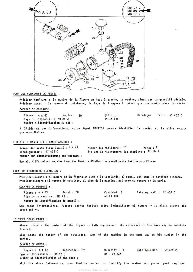 Page 1 du sommaire - Catalogue pièces Manitou MB21J MB26J MB30J chariot élévateur