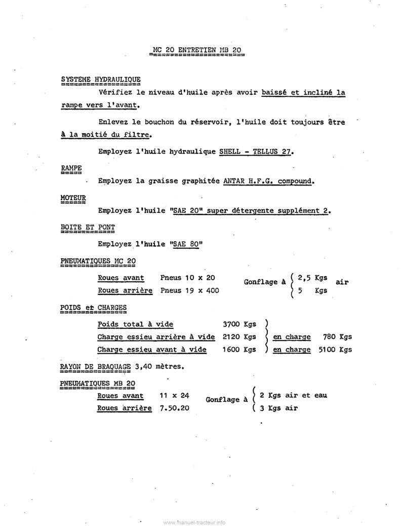 Page 1 du sommaire - Catalogue pièces détachées Manitou MC20 MB20