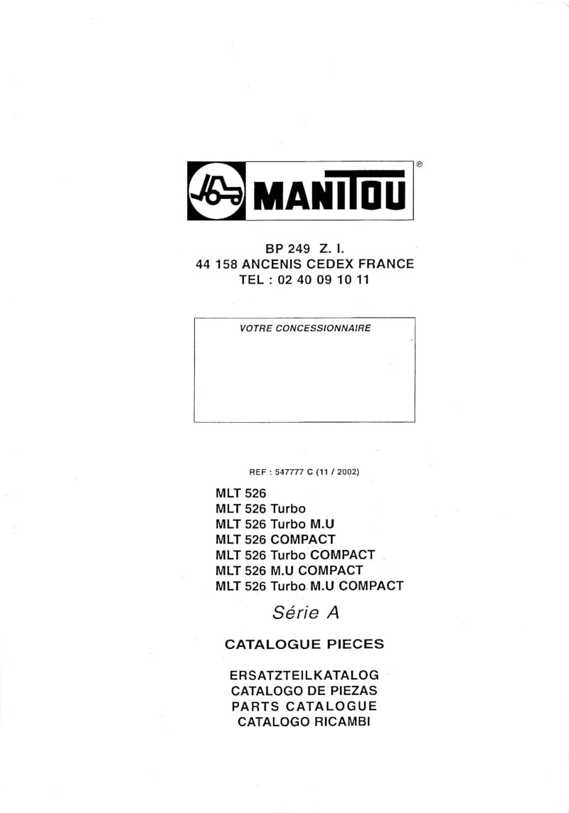 Deuxième page du Catalogue pièces détachées chariot élévateur MANITOU MLT 526 Compact Turbo Série A