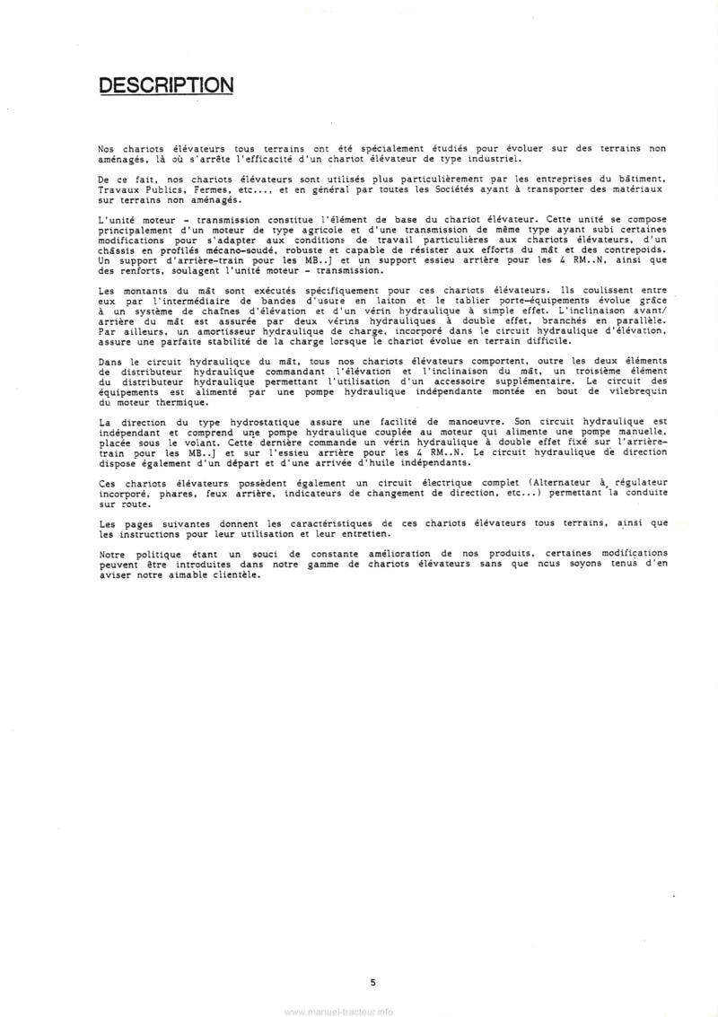 Extrait du guide de réparation - Livret entretien Manitou MB 21 26 30 J 4RM 26 30 35 N