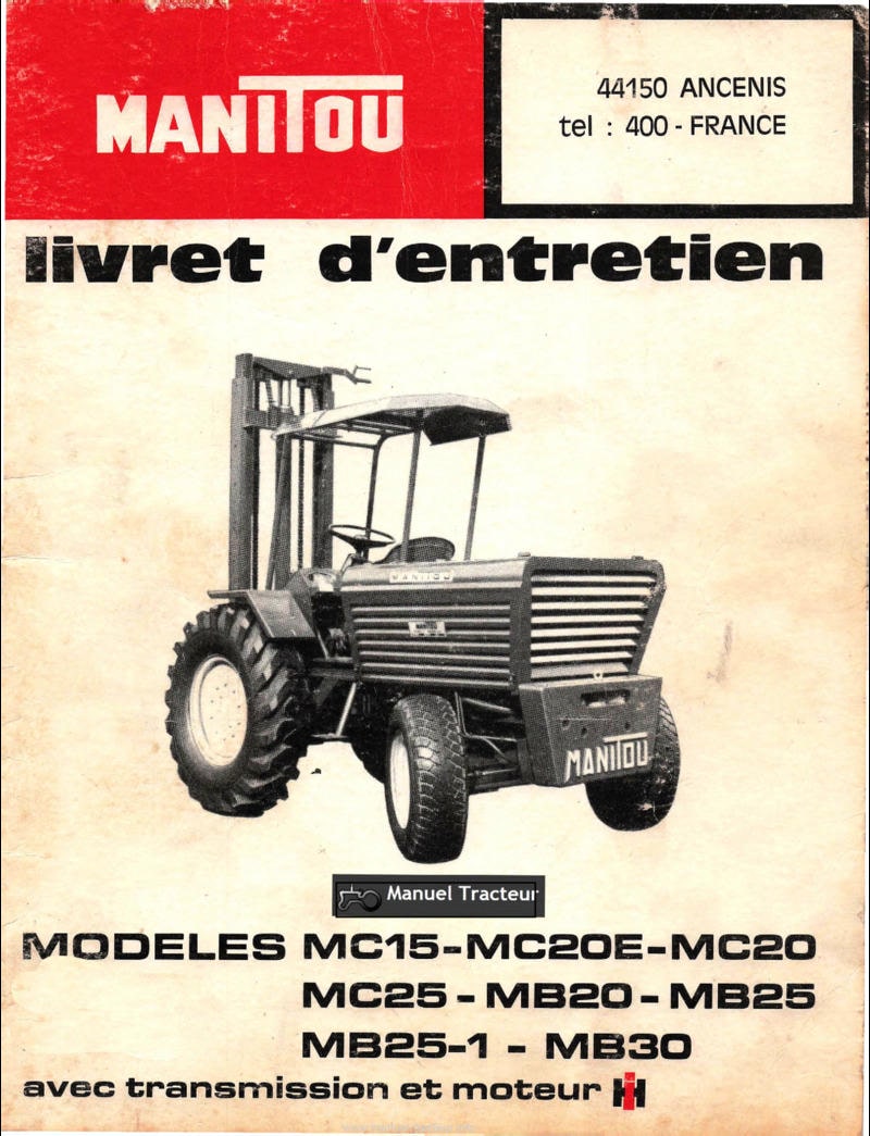 Première page de la revue technique - Livret entretien Manitou MC15 MC20 MC20E MC25 MB20 MB25 MB25-1 MB30