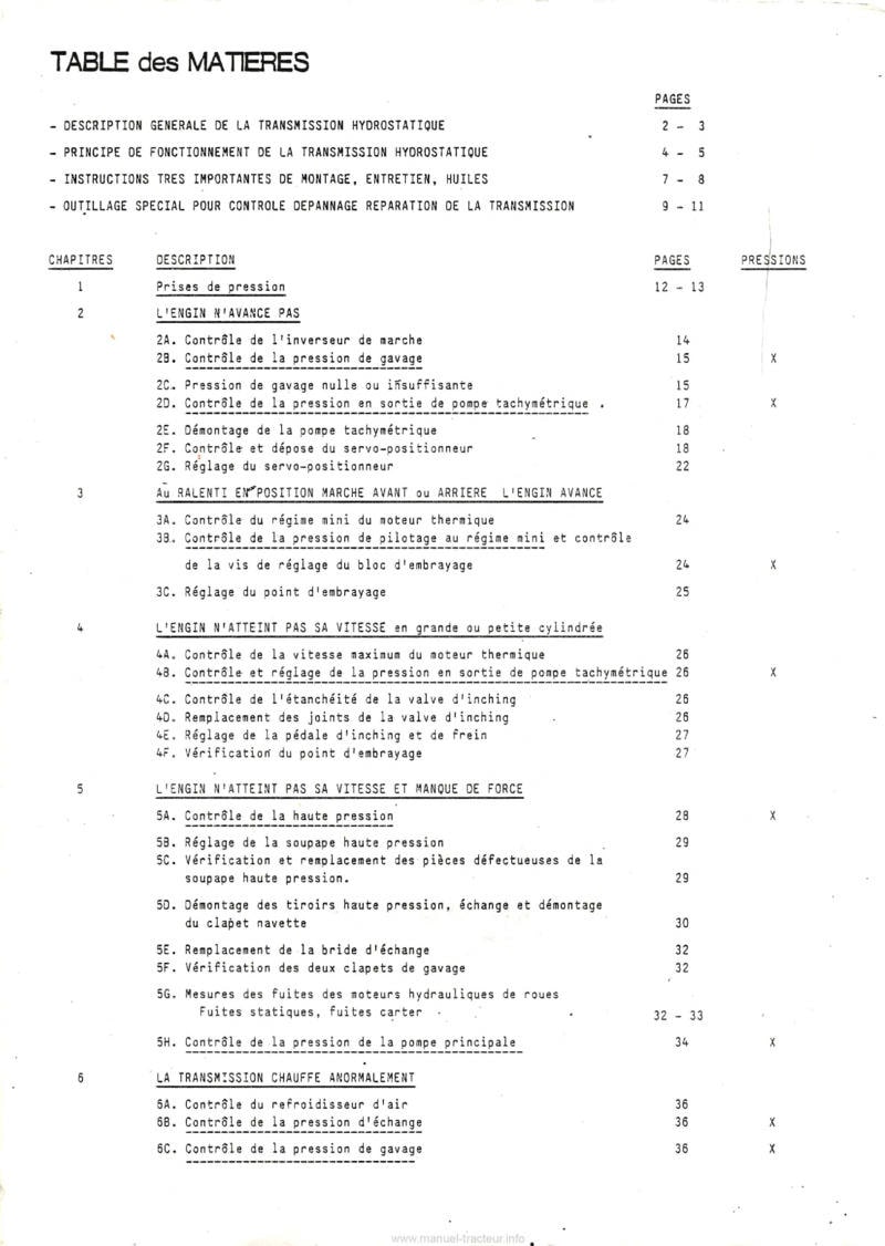 Page 1 du sommaire - Manuel de réparation et dépannage transmission hydrostatique Manitou MC80 MC90 MC100